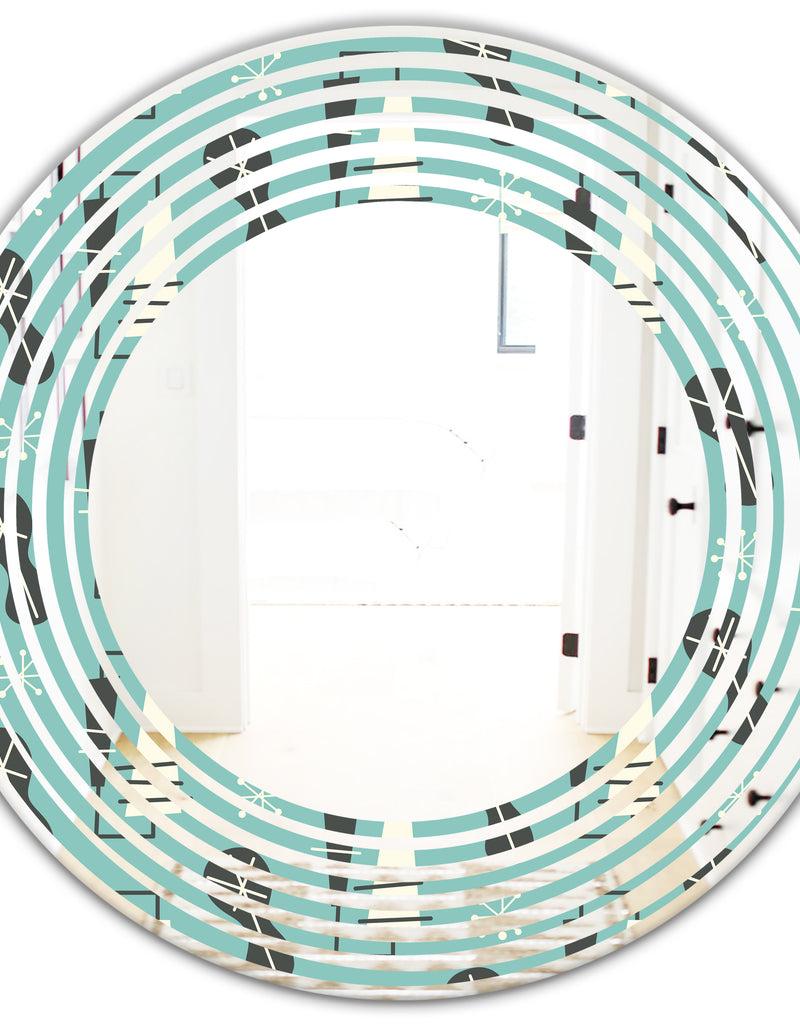 DesignQ 1950 Retro Pattern II - Modern Round Or Oval Wall Mirror - Wave