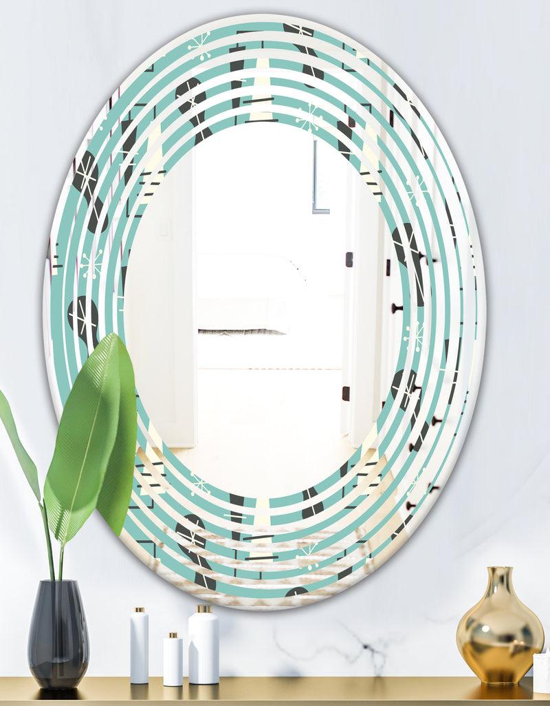 DesignQ 1950 Retro Pattern II - Modern Round Or Oval Wall Mirror - Wave