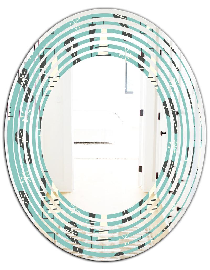 DesignQ 1950 Retro Pattern II - Modern Round Or Oval Wall Mirror - Wave
