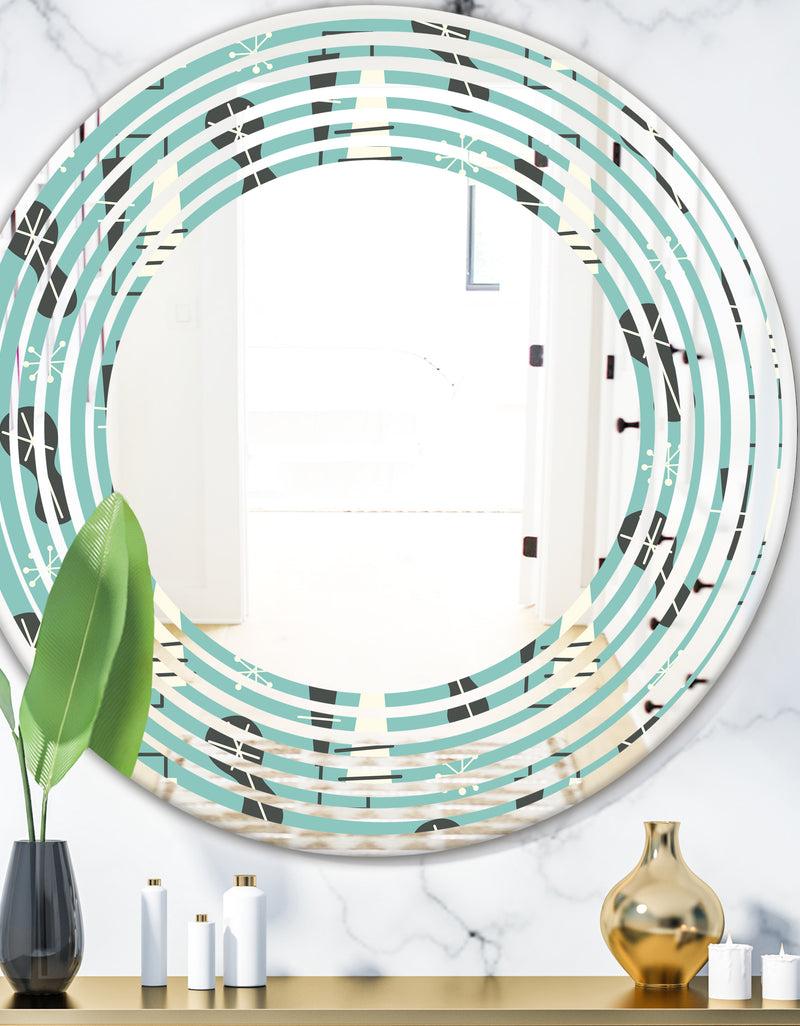 DesignQ 1950 Retro Pattern II - Modern Round or Oval Wall Mirror - Wave