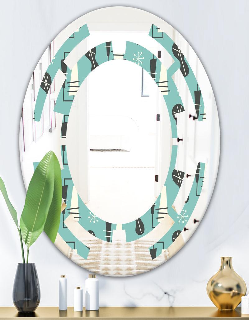 DesignQ 1950 Retro Pattern II - Modern Round Or Oval Wall Mirror - Space