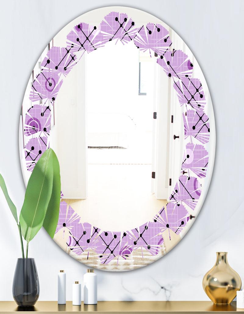 DesignQ 1950 Retro Pattern III - Modern Round Or Oval Wall Mirror - Leaves