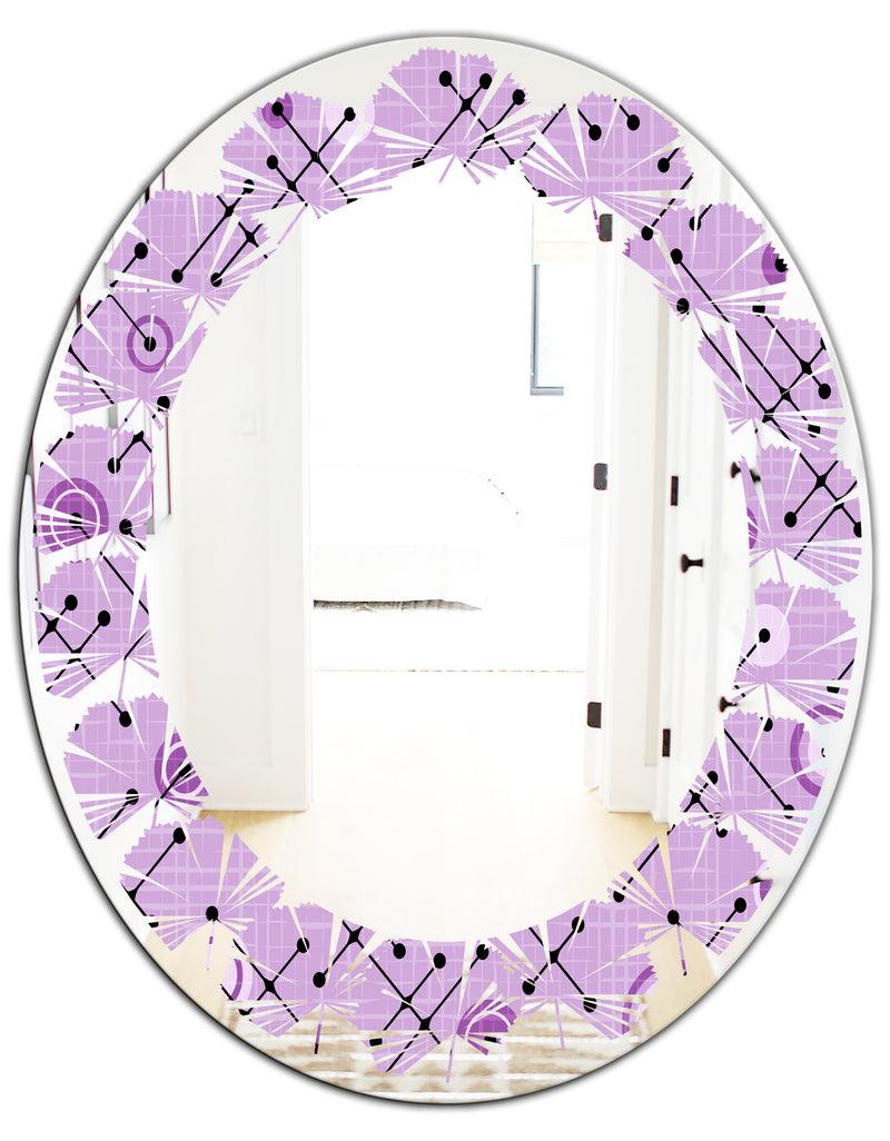 DesignQ 1950 Retro Pattern III - Modern Round Or Oval Wall Mirror - Leaves