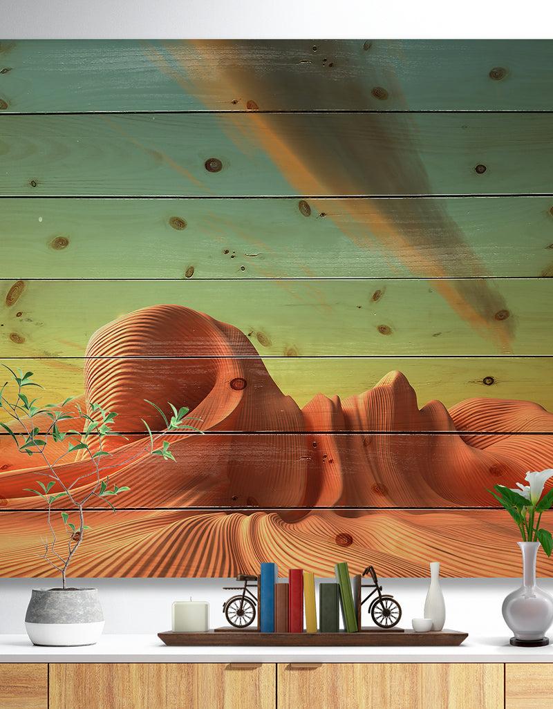 DesignQ 3D Alien World Surreal Fantasy - Contemporary Print on Natural Pine Wood