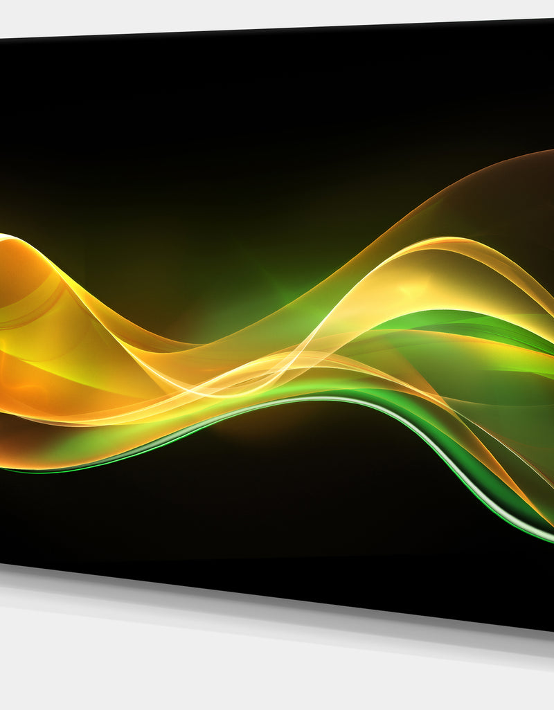 DesignQ 3D Gold Green Wave Design - Abstract Digital Art Canvas Print