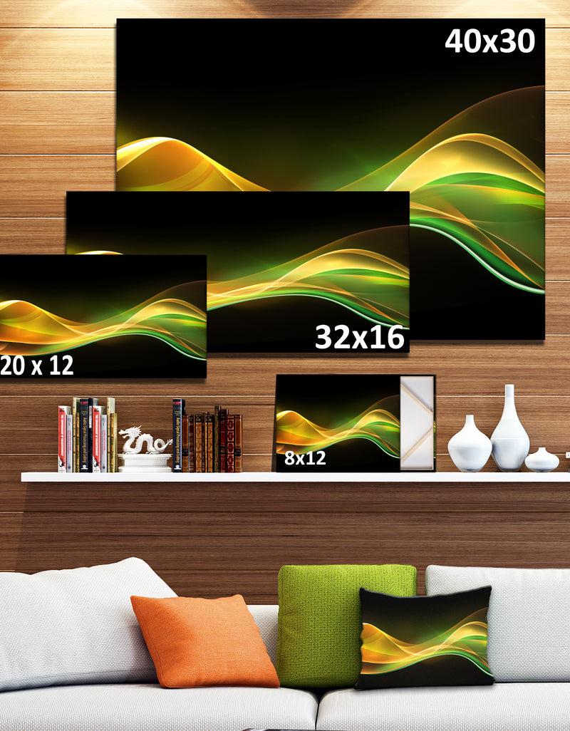 DesignQ 3D Gold Green Wave Design - Abstract Digital Art Canvas Print