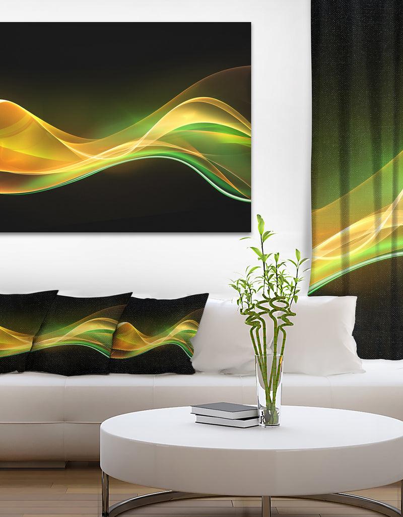 DesignQ 3D Gold Green Wave Design - Abstract Digital Art Canvas Print