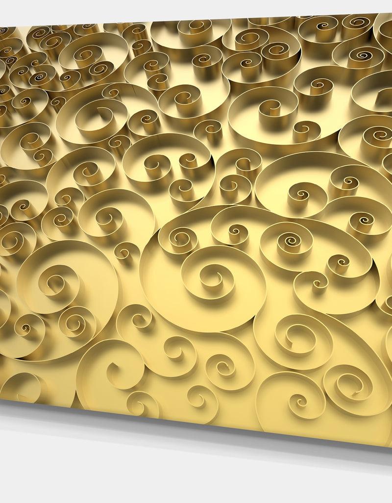 DesignQ 3D Golden Curly Background - Abstract Artwork On Canvas