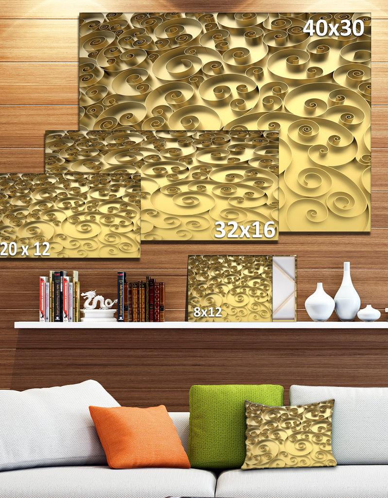 DesignQ 3D Golden Curly Background - Abstract Artwork On Canvas