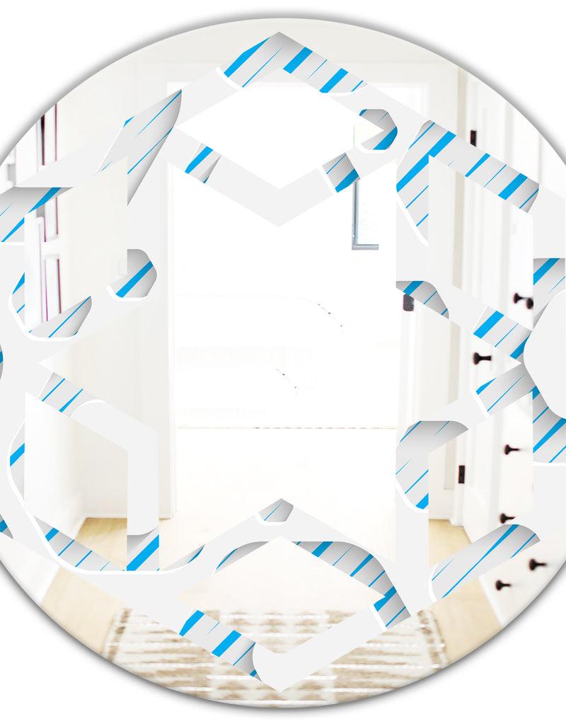 DesignQ 3D White And Blue Pattern IV - Modern Round Or Oval Wall Mirror - Hexagon Star