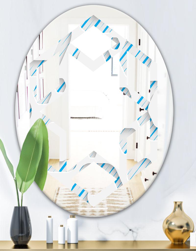 DesignQ 3D White And Blue Pattern IV - Modern Round Or Oval Wall Mirror - Hexagon Star