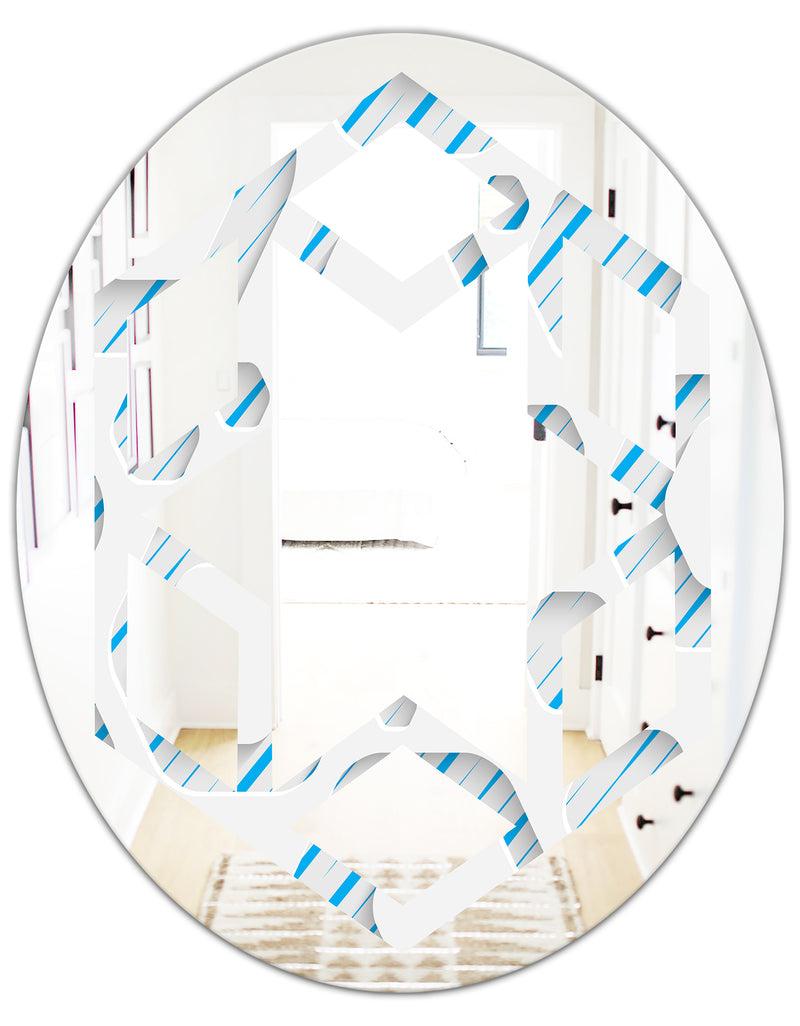 DesignQ 3D White And Blue Pattern IV - Modern Round Or Oval Wall Mirror - Hexagon Star