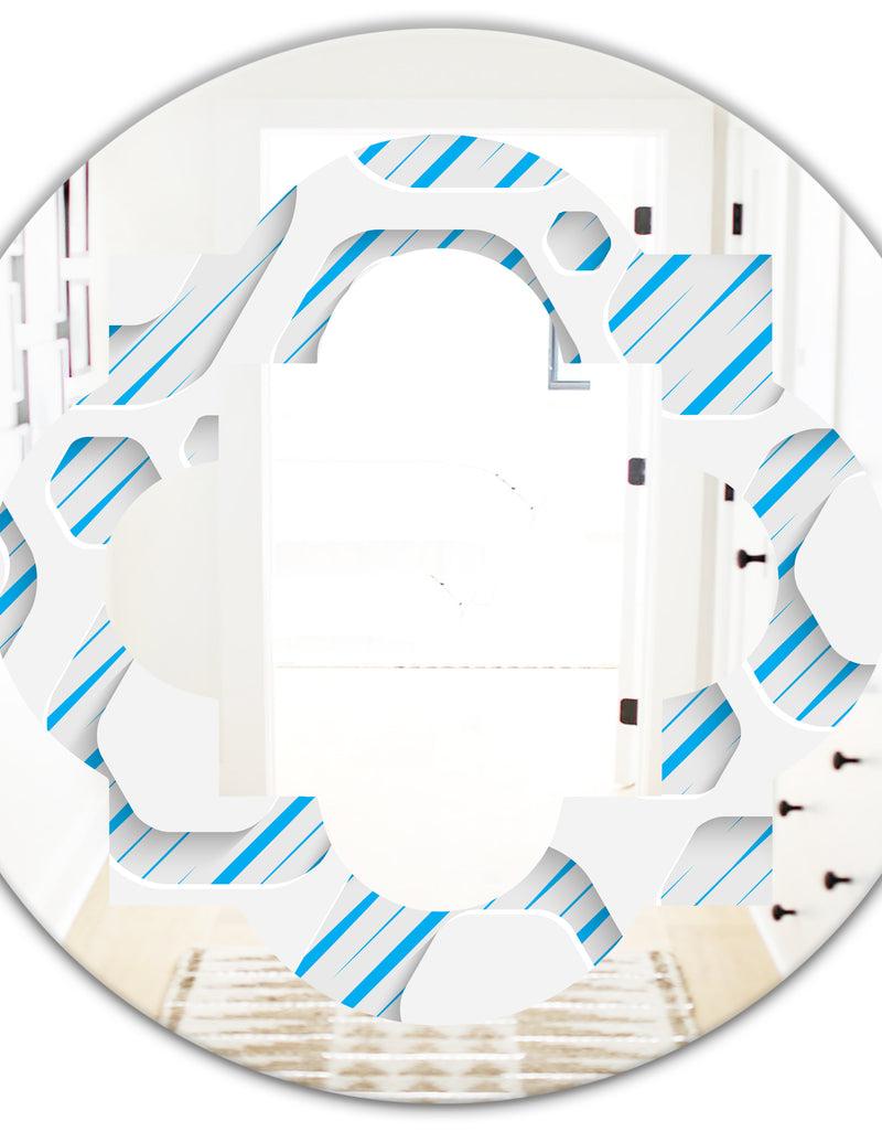 DesignQ 3D White And Blue Pattern IV - Modern Round Or Oval Wall Mirror - Quatrefoil