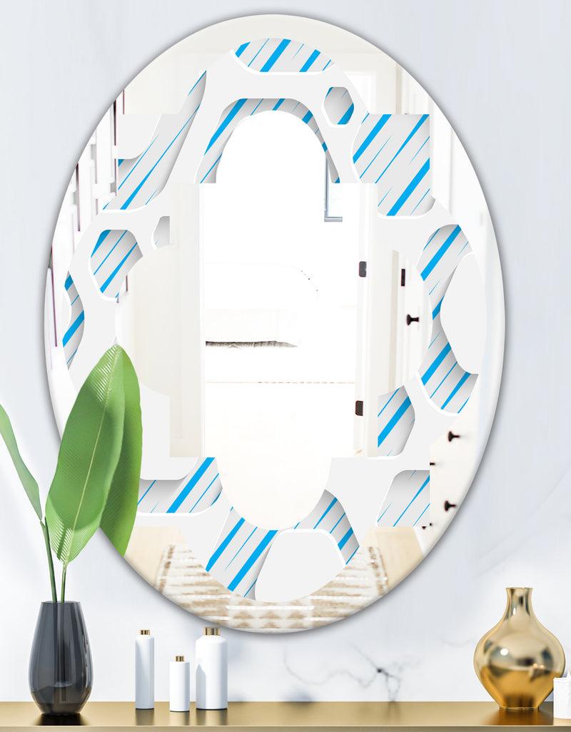 DesignQ 3D White And Blue Pattern IV - Modern Round Or Oval Wall Mirror - Quatrefoil