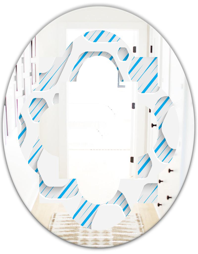 DesignQ 3D White And Blue Pattern IV - Modern Round Or Oval Wall Mirror - Quatrefoil