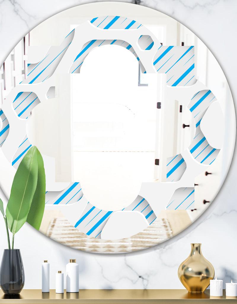 DesignQ 3D White and Blue Pattern IV - Modern Round or Oval Wall Mirror - Quatrefoil