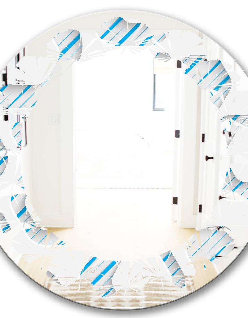 DesignQ 3D White And Blue Pattern IV - Modern Round Or Oval Wall Mirror - Leaves