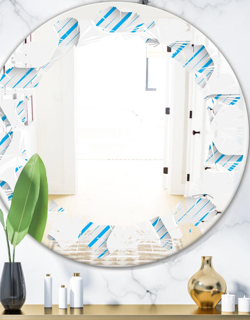 DesignQ 3D White and Blue Pattern IV - Modern Round or Oval Wall Mirror - Leaves
