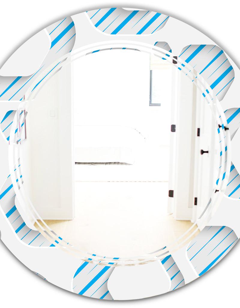 DesignQ 3D White And Blue Pattern IV - Modern Round Or Oval Wall Mirror - Triple C