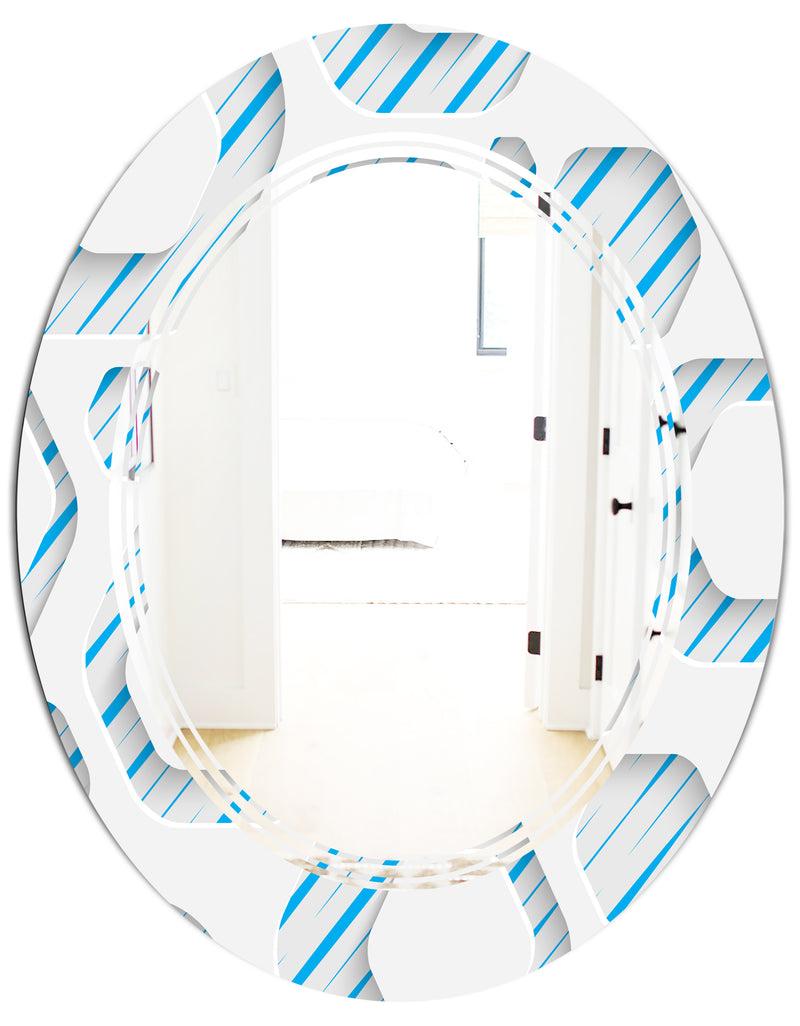 DesignQ 3D White And Blue Pattern IV - Modern Round Or Oval Wall Mirror - Triple C