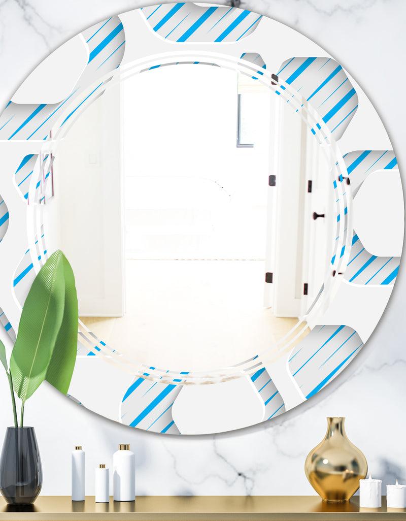 DesignQ 3D White and Blue Pattern IV - Modern Round or Oval Wall Mirror - Triple C
