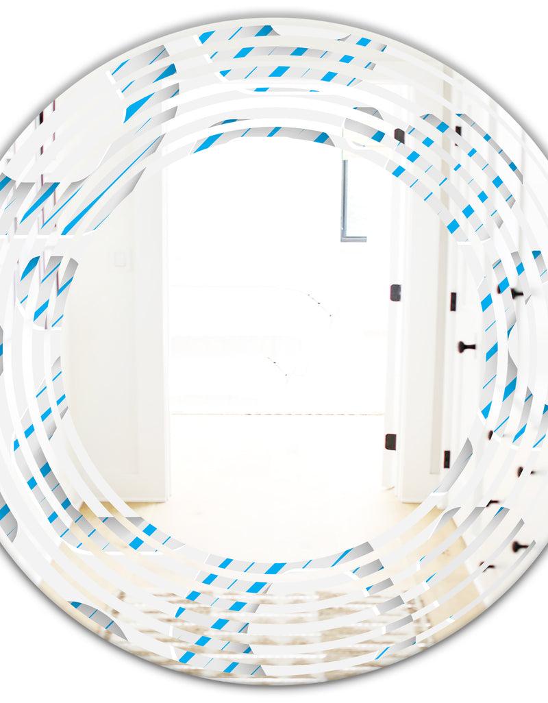 DesignQ 3D White And Blue Pattern IV - Modern Round Or Oval Wall Mirror - Wave