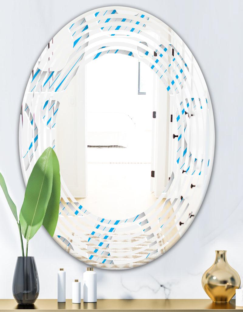 DesignQ 3D White And Blue Pattern IV - Modern Round Or Oval Wall Mirror - Wave