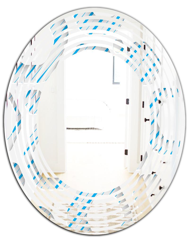 DesignQ 3D White And Blue Pattern IV - Modern Round Or Oval Wall Mirror - Wave