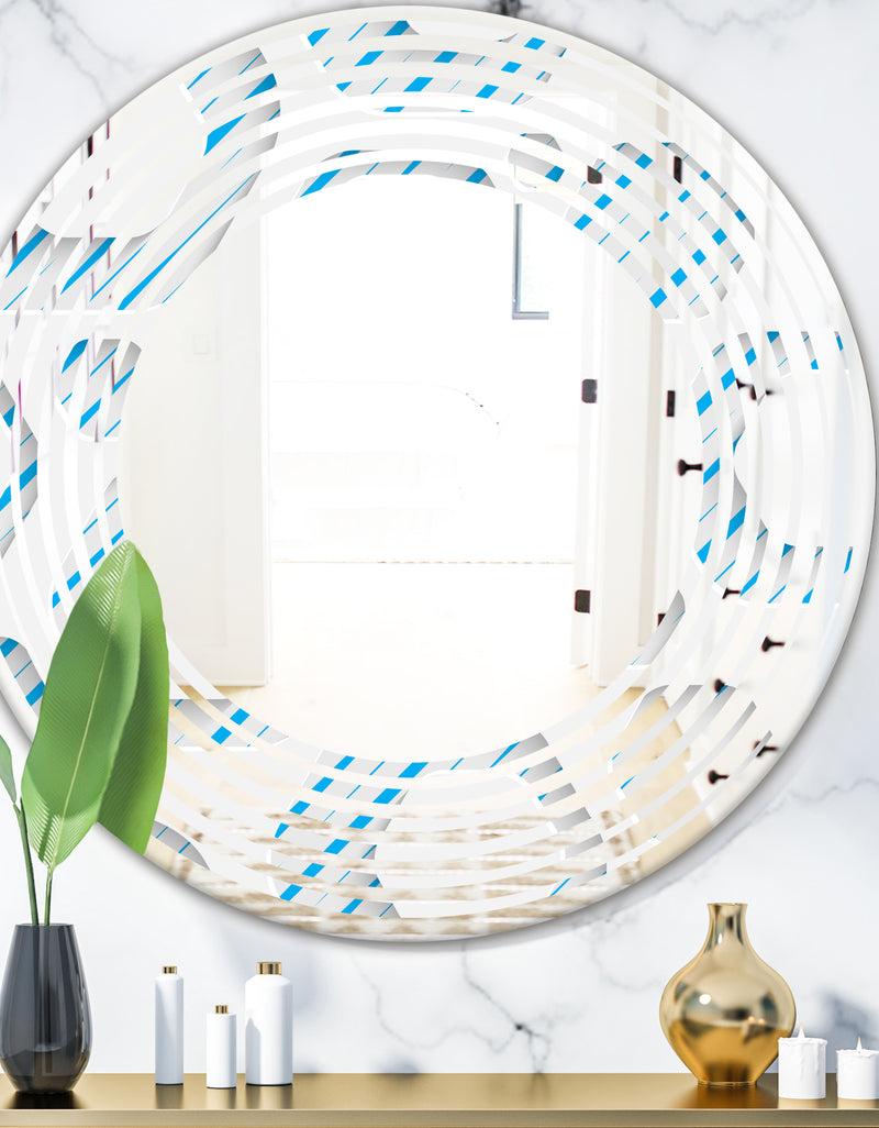 DesignQ 3D White and Blue Pattern IV - Modern Round or Oval Wall Mirror - Wave