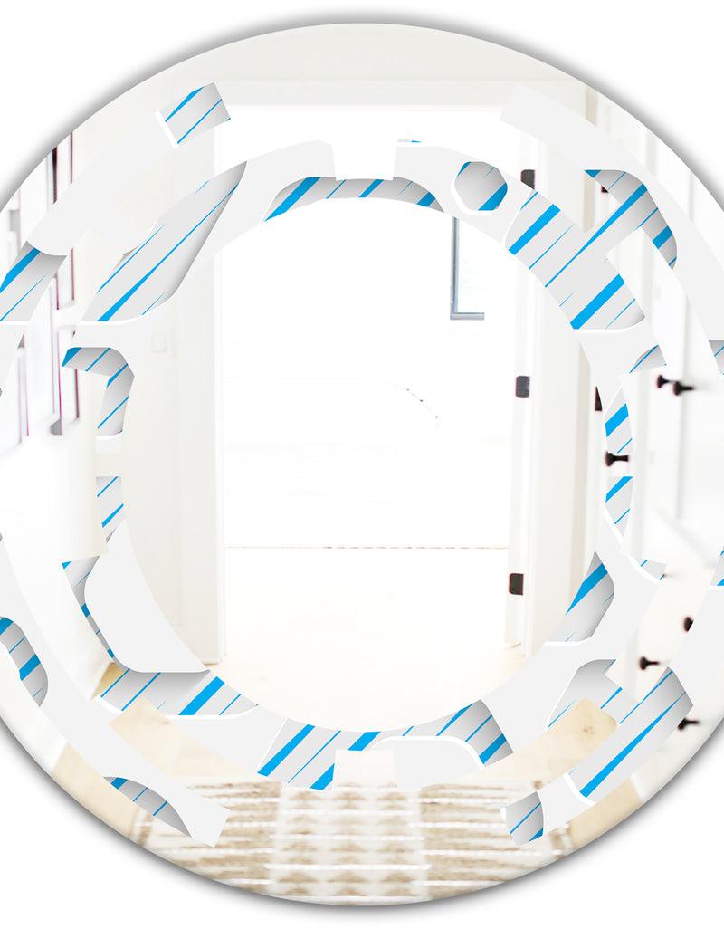 DesignQ 3D White And Blue Pattern IV - Modern Round Or Oval Wall Mirror - Space