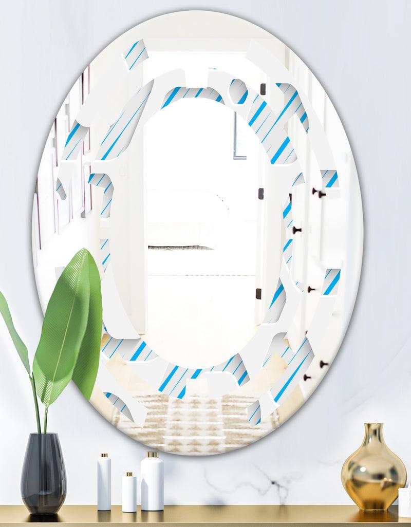 DesignQ 3D White And Blue Pattern IV - Modern Round Or Oval Wall Mirror - Space