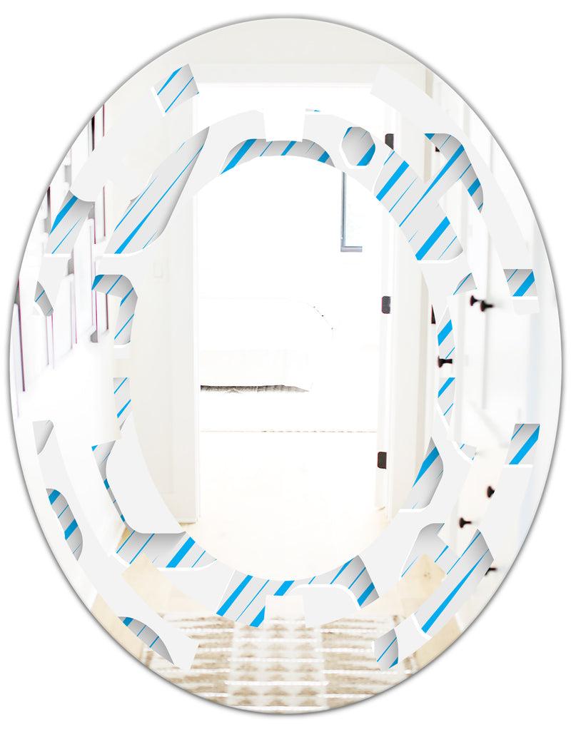 DesignQ 3D White And Blue Pattern IV - Modern Round Or Oval Wall Mirror - Space