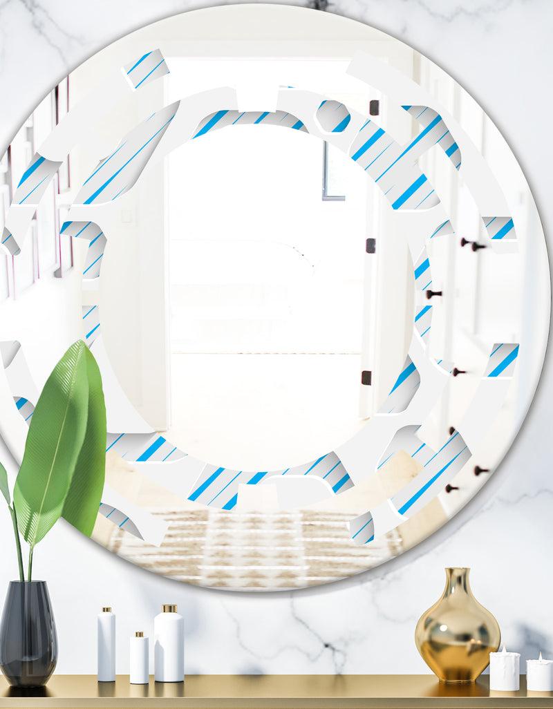 DesignQ 3D White and Blue Pattern IV - Modern Round or Oval Wall Mirror - Space
