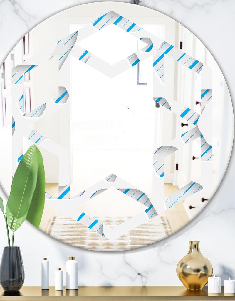 DesignQ 3D White and Blue Pattern IV - Modern Round or Oval Wall Mirror - Hexagon Star