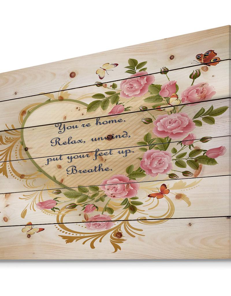 DesignQ A Home Is Nothing Without Love. Heart Of Gold And Roses - Textual Entrance Art On Wood Wall Art