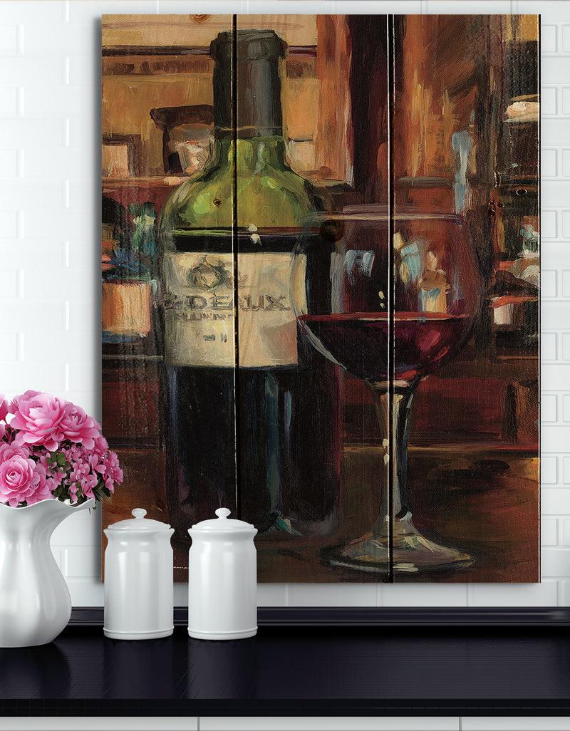 DesignQ A Reflection of Wine Bottle I - Food and Beverage Print on Natural Pine Wood