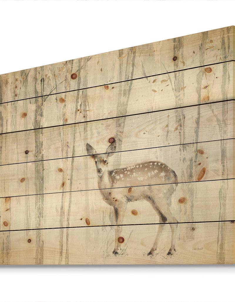 DesignQ A Woodland Walk Into The Forest I - Modern Farmhouse Print On Natural Pine Wood