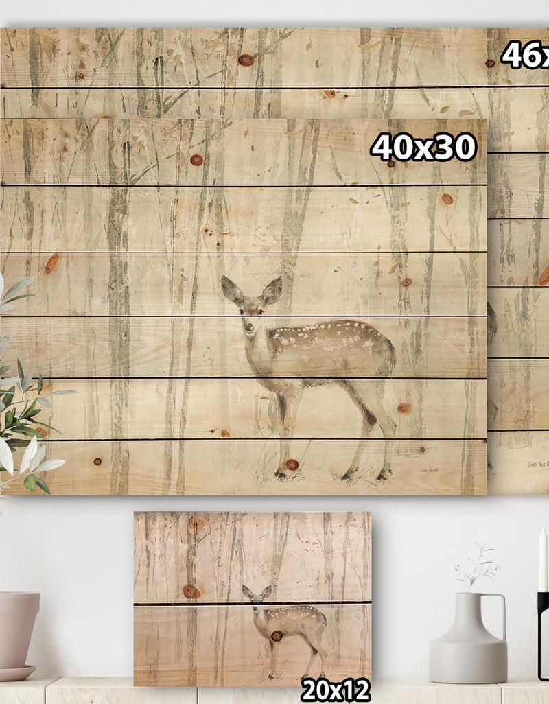DesignQ A Woodland Walk Into The Forest I - Modern Farmhouse Print On Natural Pine Wood
