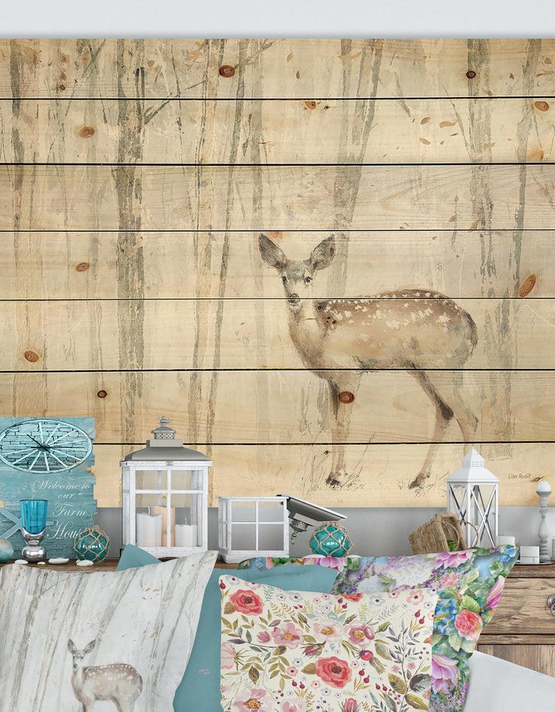 DesignQ A Woodland Walk into the Forest I - Modern Farmhouse Print on Natural Pine Wood