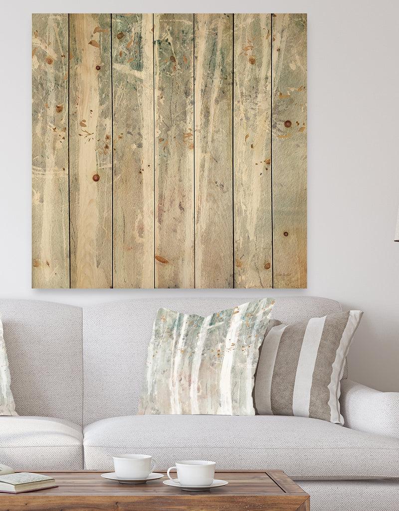 DesignQ A Woodland Walk into the Forest V - Modern Farmhouse Print on Natural Pine Wood