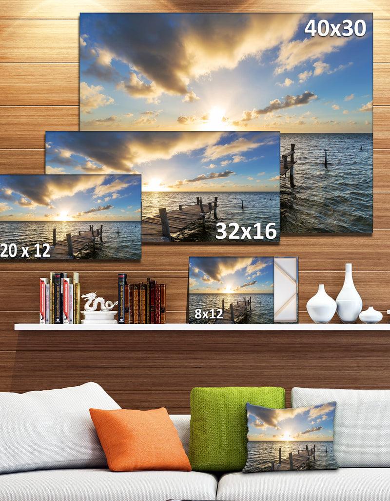 DesignQ Abandoned Boardwalk In Seashore - Large Sea Bridge Canvas Art Print