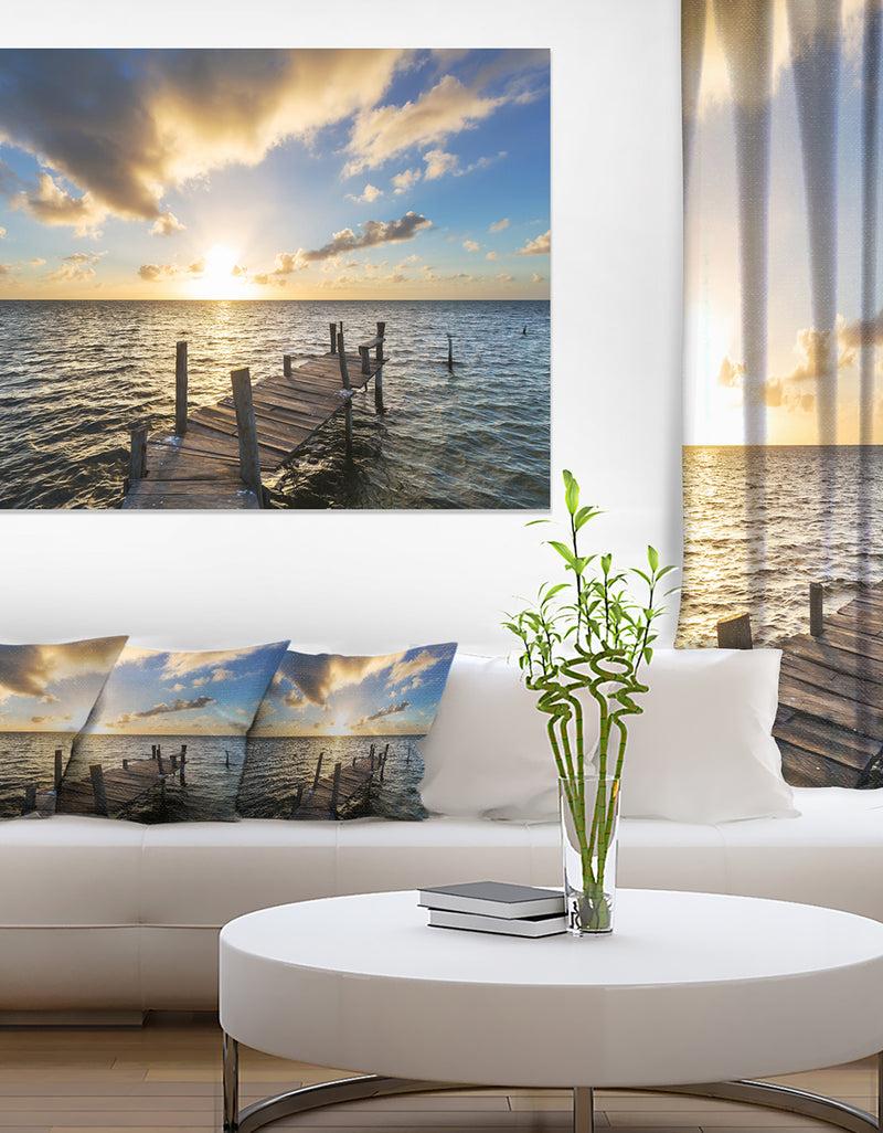 DesignQ Abandoned Boardwalk in Seashore - Large Sea Bridge Canvas Art Print