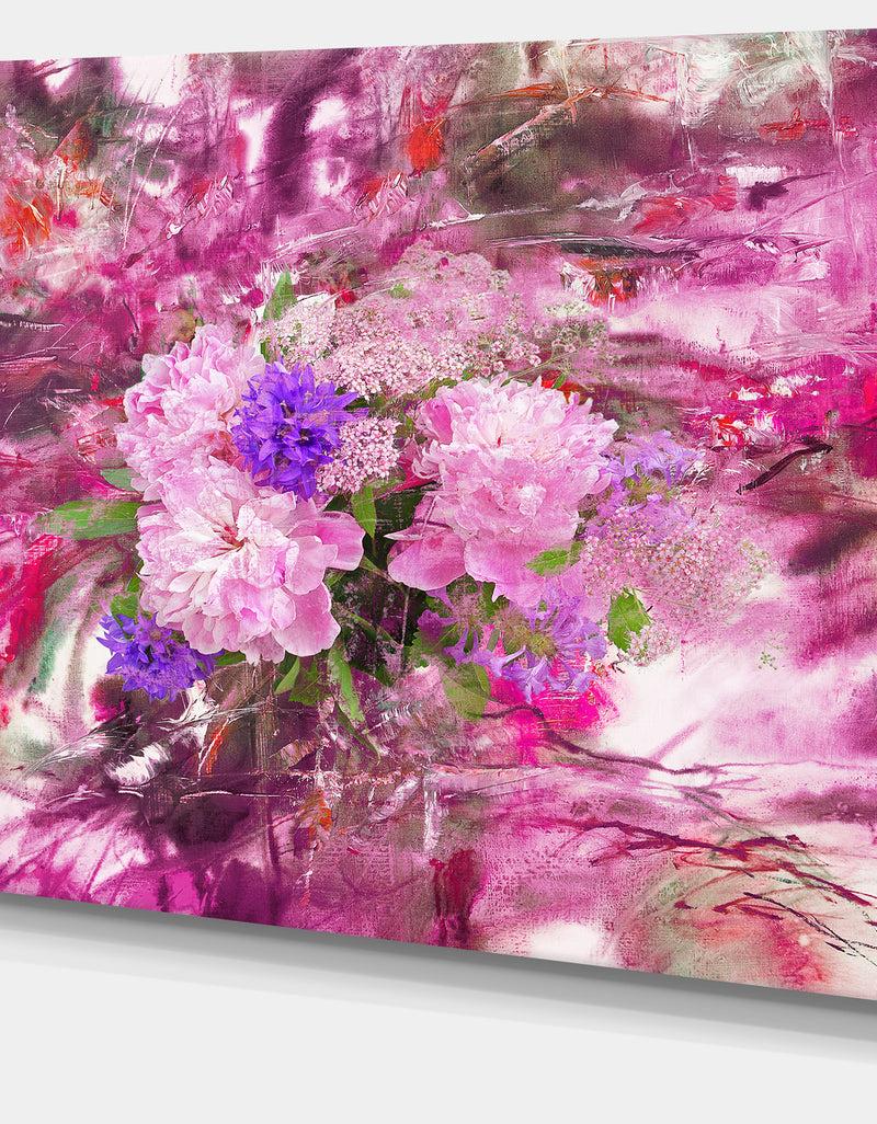 DesignQ Abstract Background With Pink Peony - Extra Large Floral Wall Art