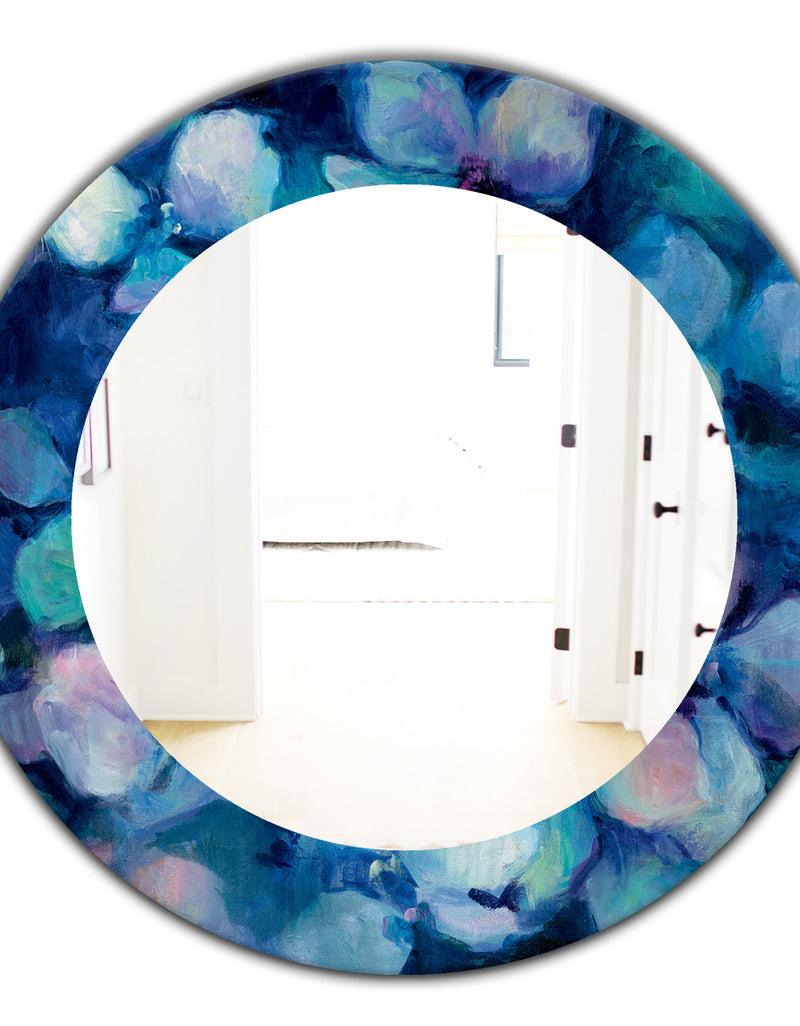 DesignQ Abstract Blue Flower Petals - Farmhouse Mirror - Frameless Oval Or Round Wall Mirror