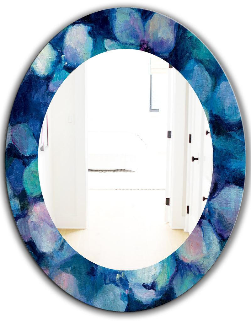 DesignQ Abstract Blue Flower Petals - Farmhouse Mirror - Frameless Oval Or Round Wall Mirror
