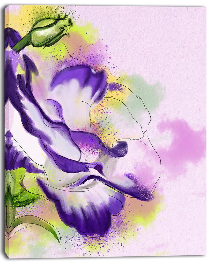 DesignQ Abstract Blue Flower Watercolor - Floral Canvas Artwork Print