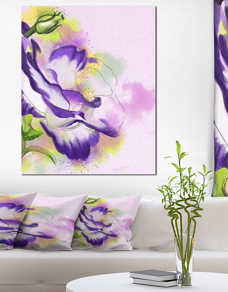 DesignQ Abstract Blue Flower Watercolor - Floral Canvas Artwork Print