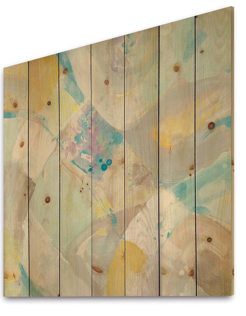 DesignQ Abstract Compositions Of Pastel Blue And Green - Modern & Contemporary Print On Natural Pine Wood