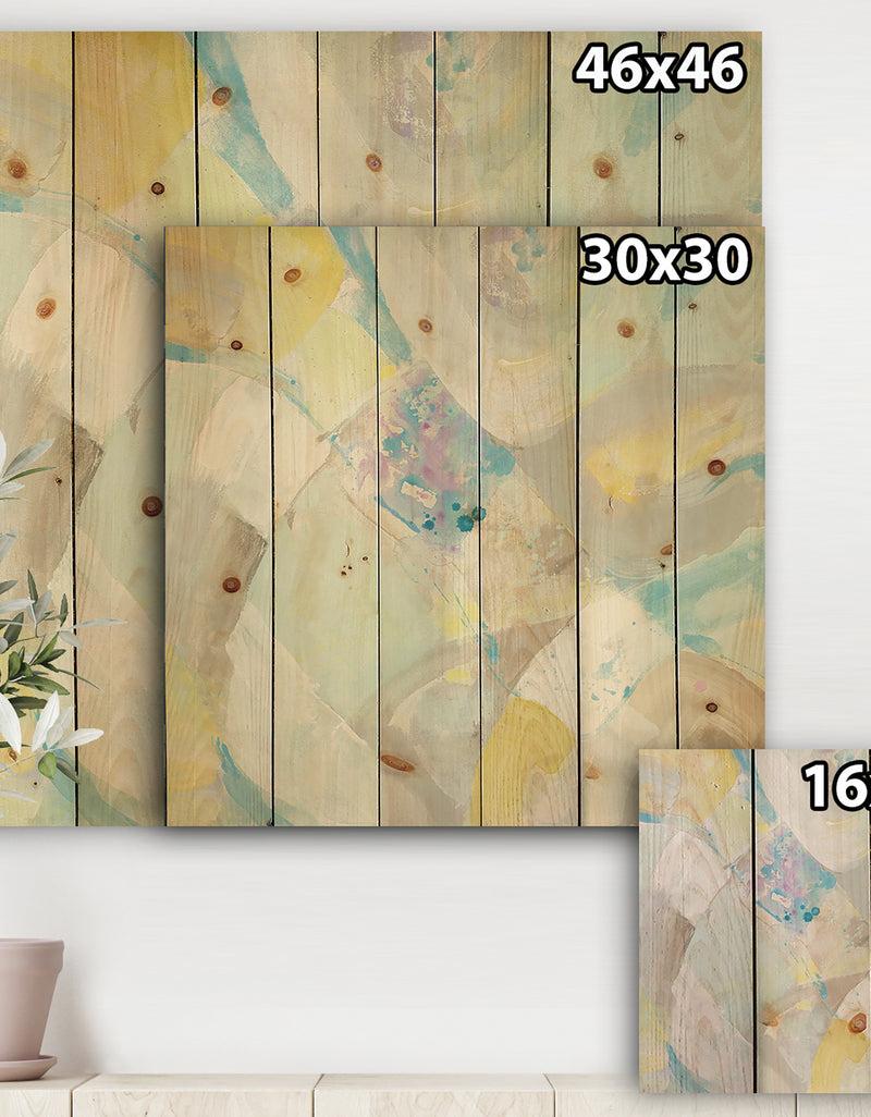 DesignQ Abstract Compositions Of Pastel Blue And Green - Modern & Contemporary Print On Natural Pine Wood
