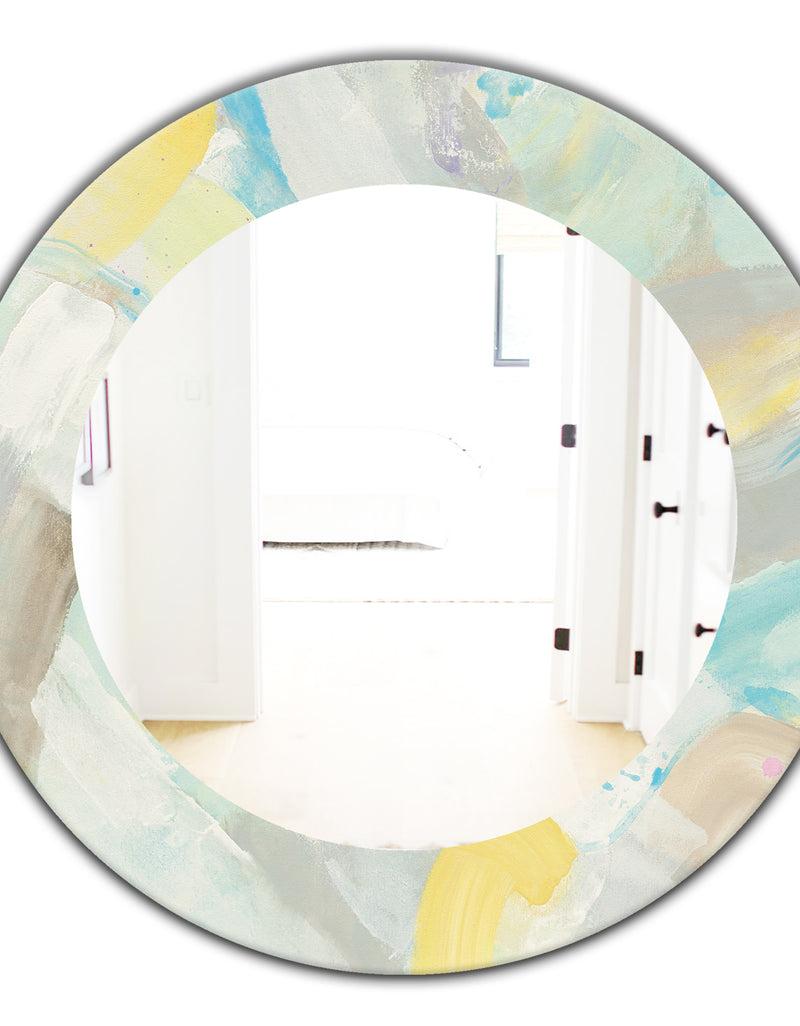 DesignQ Abstract Compositions Of Pastel Blue And Green - Modern Mirror - Frameless Oval Or Round Wall Mirror